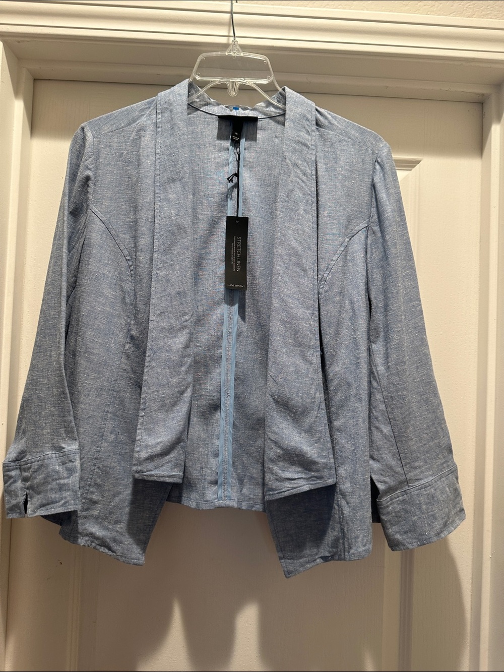 Lane Bryant Chambray-Style Light Blue Open Blazer